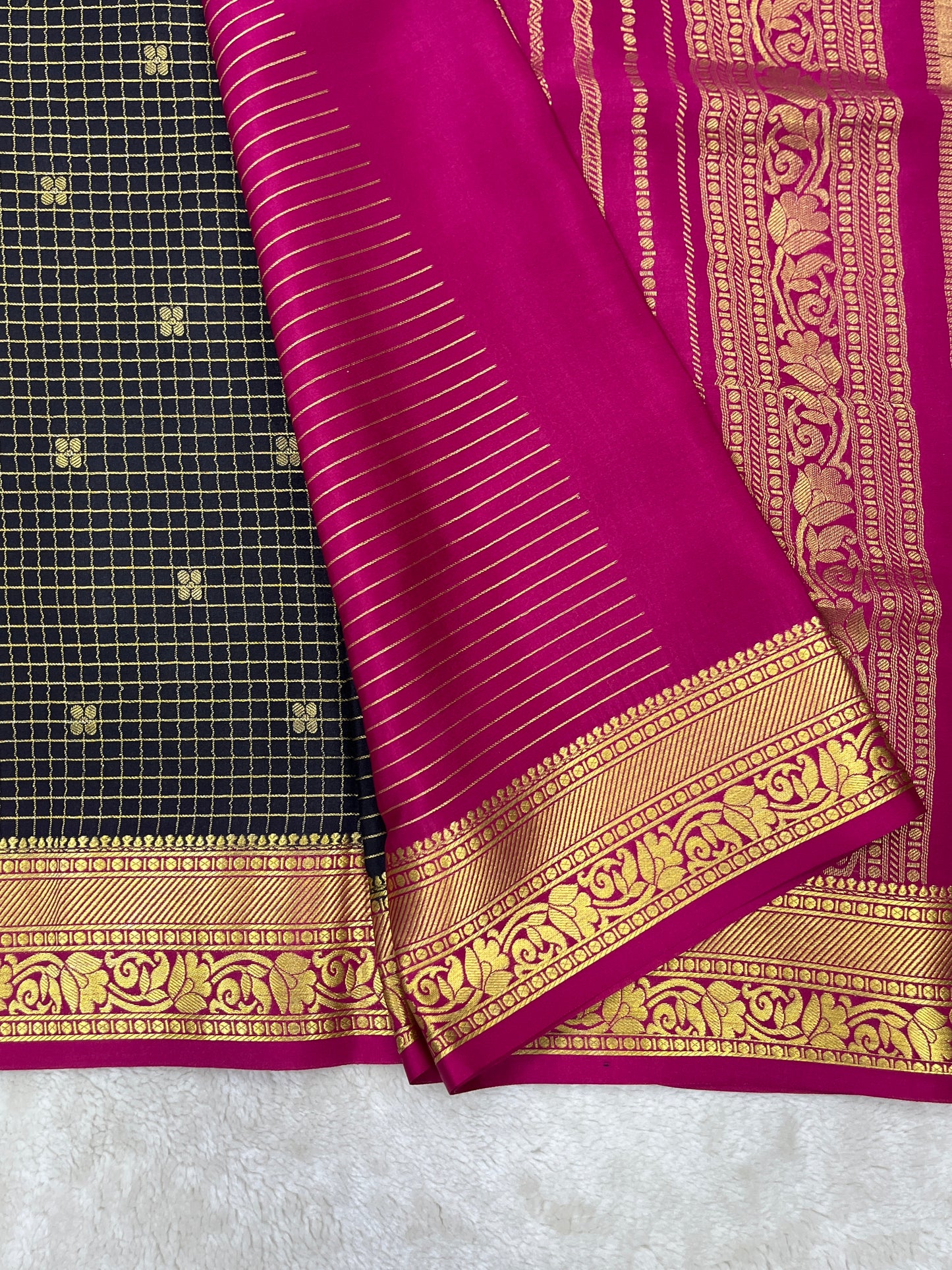 Pure Crepe Mysore Silk checks butta - 2637798