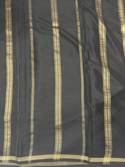 Pure CSG Zari Mysore Silk Saree Between Checks Pattern Orange With Black Contrast Color Blouse
