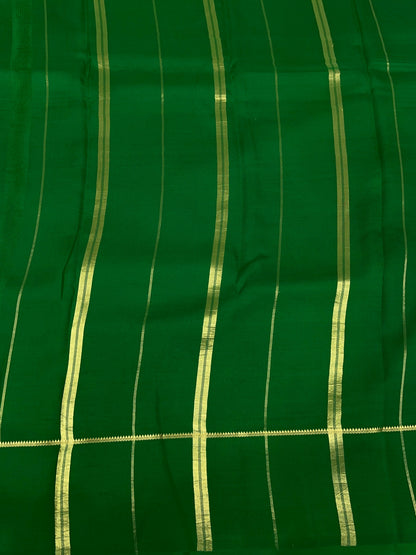 Pure Zari Mysore Silk Saree Bentex Border In Purple With Green Contrast Color