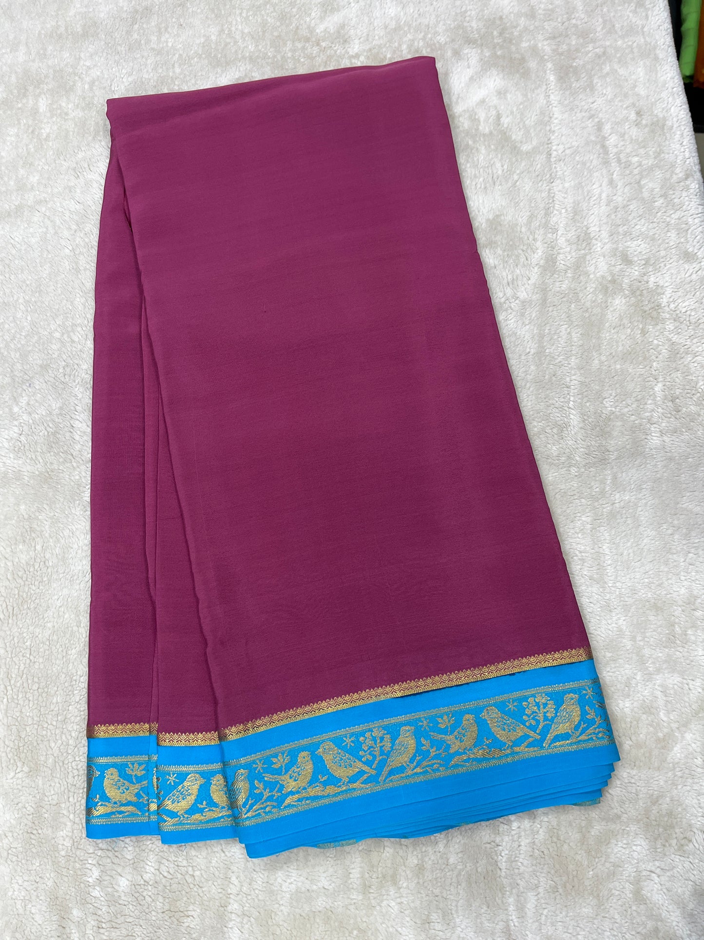 Silver Based Pure Mysore silk sarees in sparrow Border