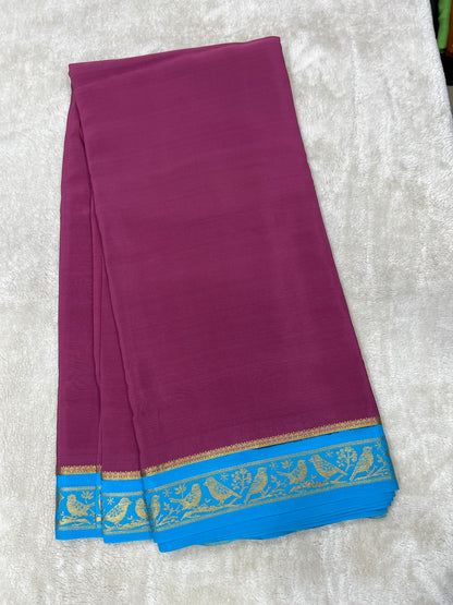 Silver Based Pure Mysore silk sarees in sparrow Border