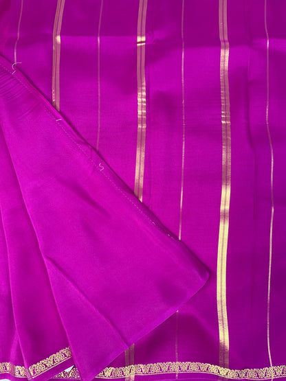Pure Zari Mysore Silk Saree Heart Border In Pink With Self Color Blouse