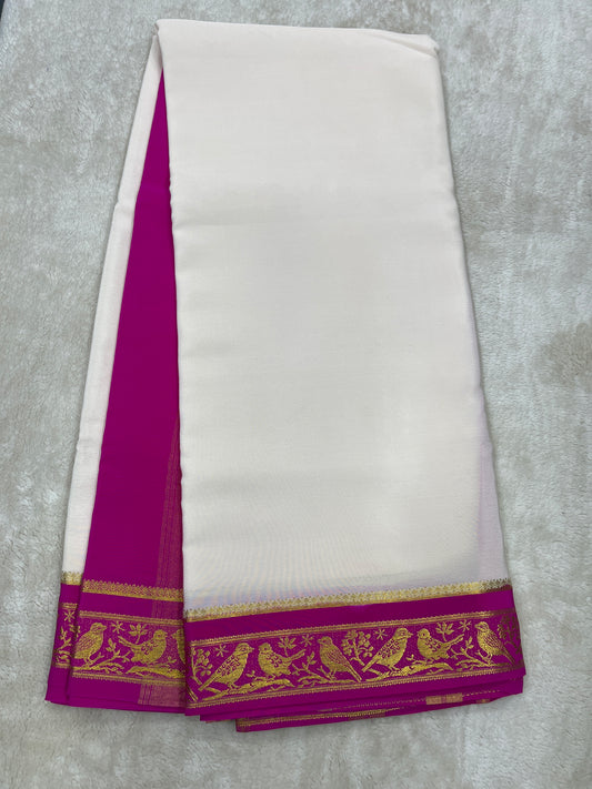 Silver Based Pure Mysore silk saree in Sparrow Border