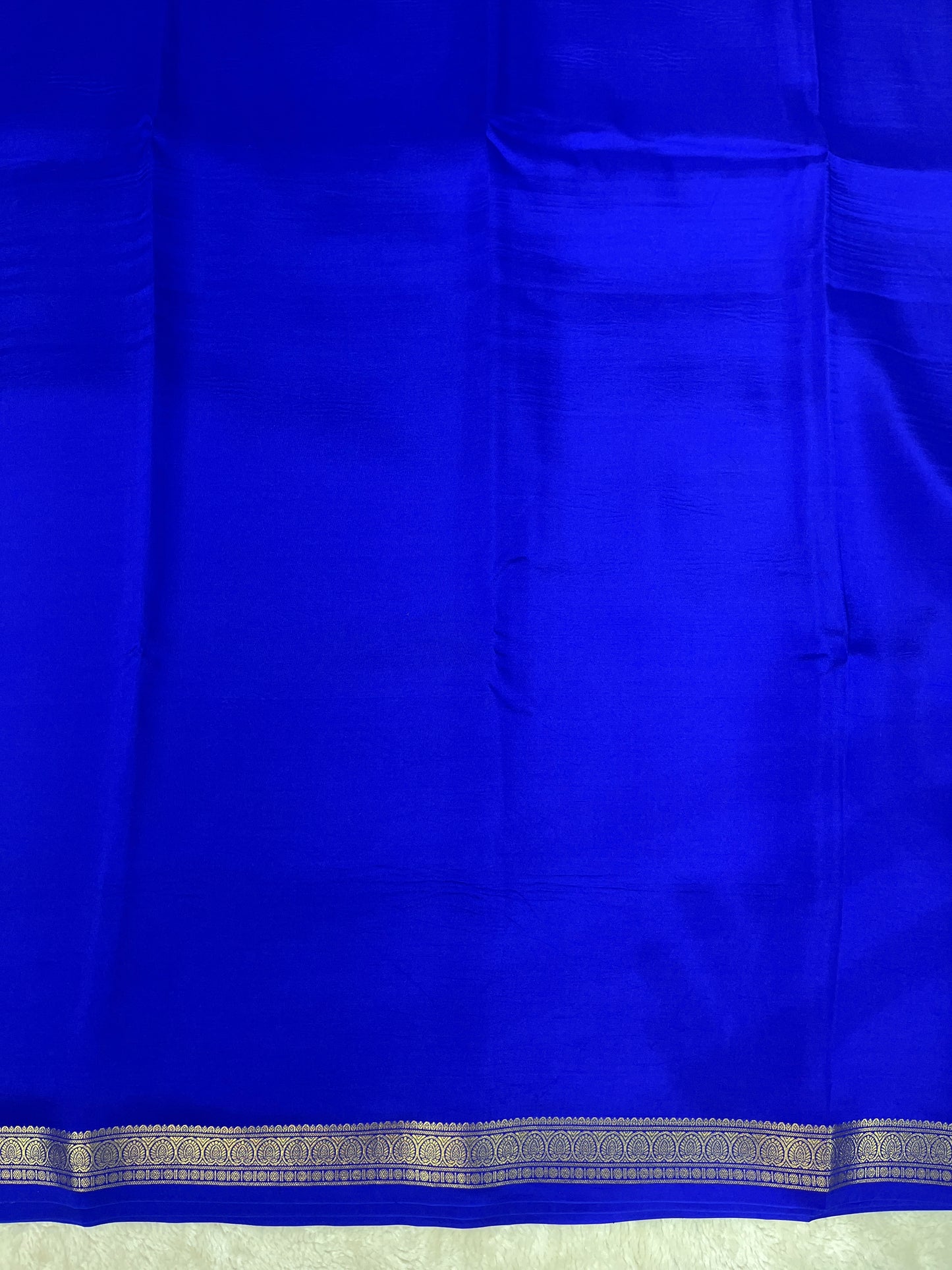 Pure Zari Mysore Silk Saree Leaf Border In Royal Blue With Self Color Blouse