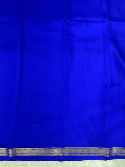 Pure Zari Mysore Silk Saree Leaf Border In Royal Blue With Self Color Blouse