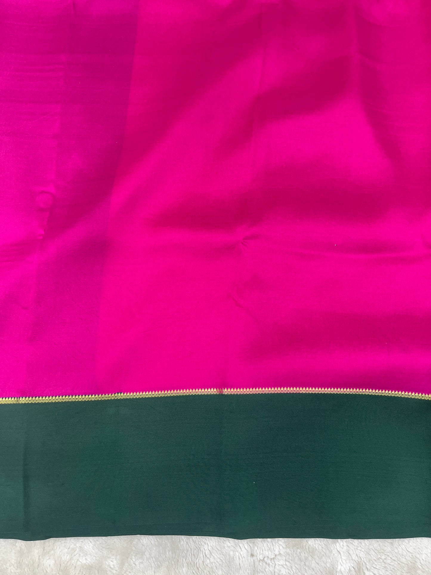 Pure Zari Mysore Silk Saree Bentex Border In Pink With Green Contrast Color