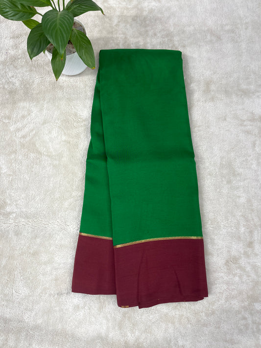 Pure Zari Mysore Silk Saree Bentex Border In Green With Red Contrast Color