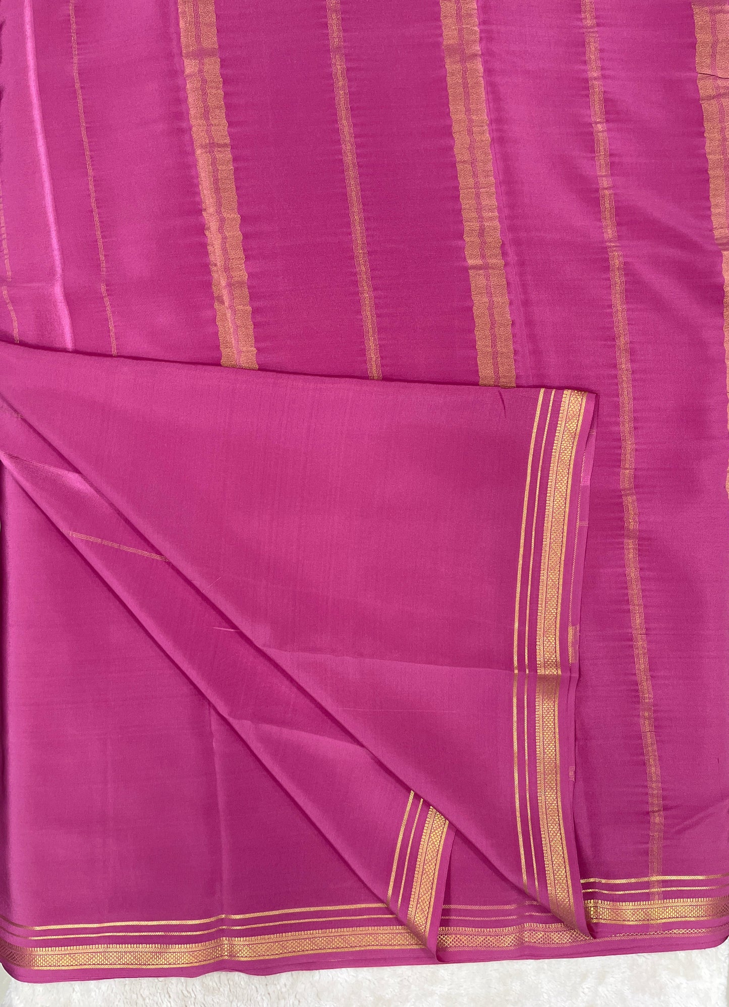 Two Line One Inch Border in Gold Lace Mysore silk saree In Self Light Pink Color