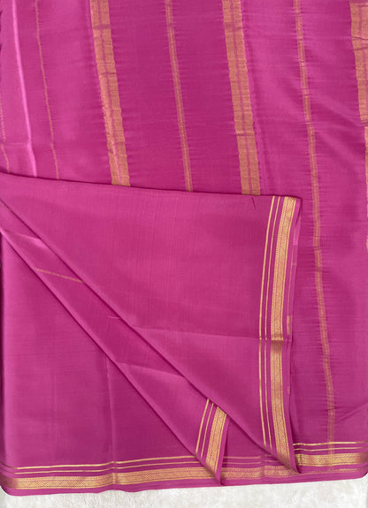 Two Line One Inch Border in Gold Lace Mysore silk saree In Self Light Pink Color
