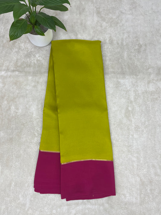 Pure Zari Mysore Silk Saree Bentex Border In Green With Pink Contrast Color
