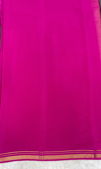 Two Line One Inch Border in Gold Lace Mysore silk saree In Self Pink Color
