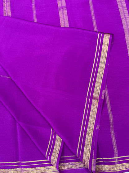 Two Line One Inch Border in Gold Lace Mysore silk saree In Self Purple Color
