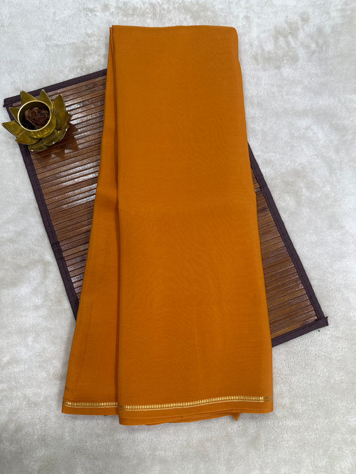 Pencil Border Pure Mysore Silk Saree in Pure Zari Mustard Color With Self Color Blouse