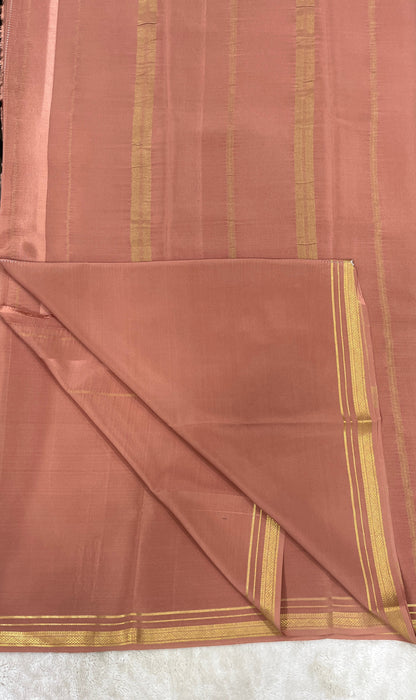 Two Line One Inch Border in Gold Lace Mysore silk saree In Self Beige Color
