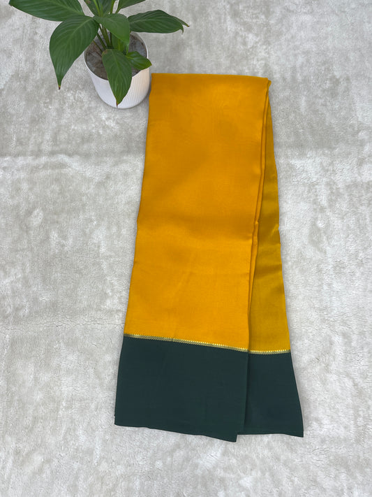 Pure Zari Mysore Silk Saree Bentex Border In Yellow With Green Contrast Color