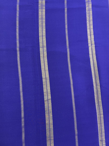 Two Line One Inch Border in Gold Lace Mysore silk saree In Green With Blue Contrast Color