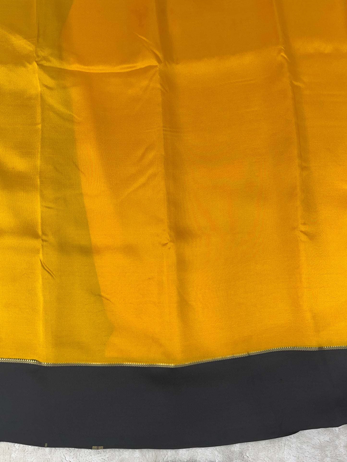 Pure Zari Mysore Silk Saree Bentex Border In Yellow With Black Contrast Color