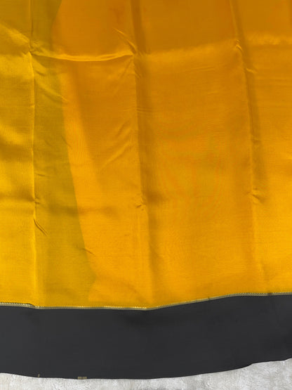 Pure Zari Mysore Silk Saree Bentex Border In Yellow With Black Contrast Color
