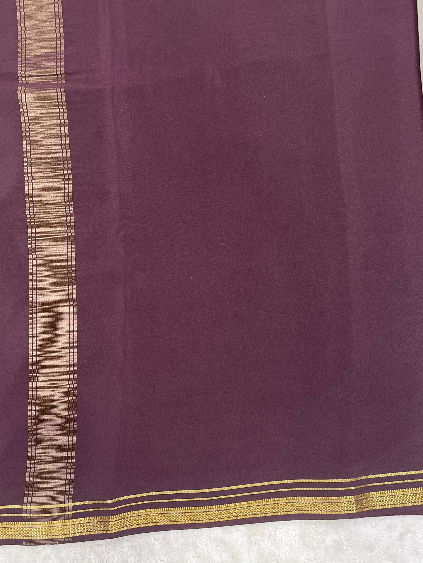Two Line One Inch Border in Gold Lace Mysore silk saree In Self Brown Color