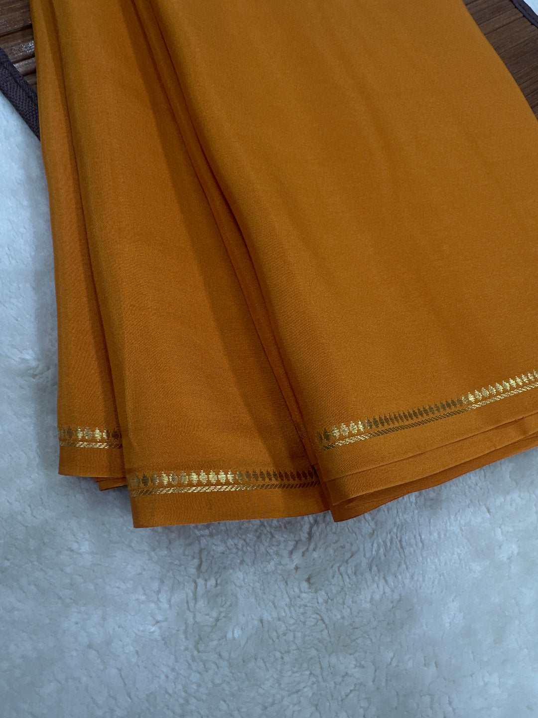 Pencil Border Pure Mysore Silk Saree in Pure Zari Mustard Color With Self Color Blouse
