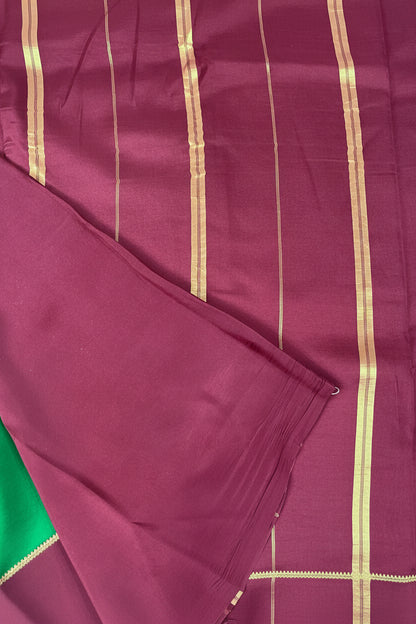 Pure Zari Mysore Silk Saree Bentex Border In Green With Red Contrast Color