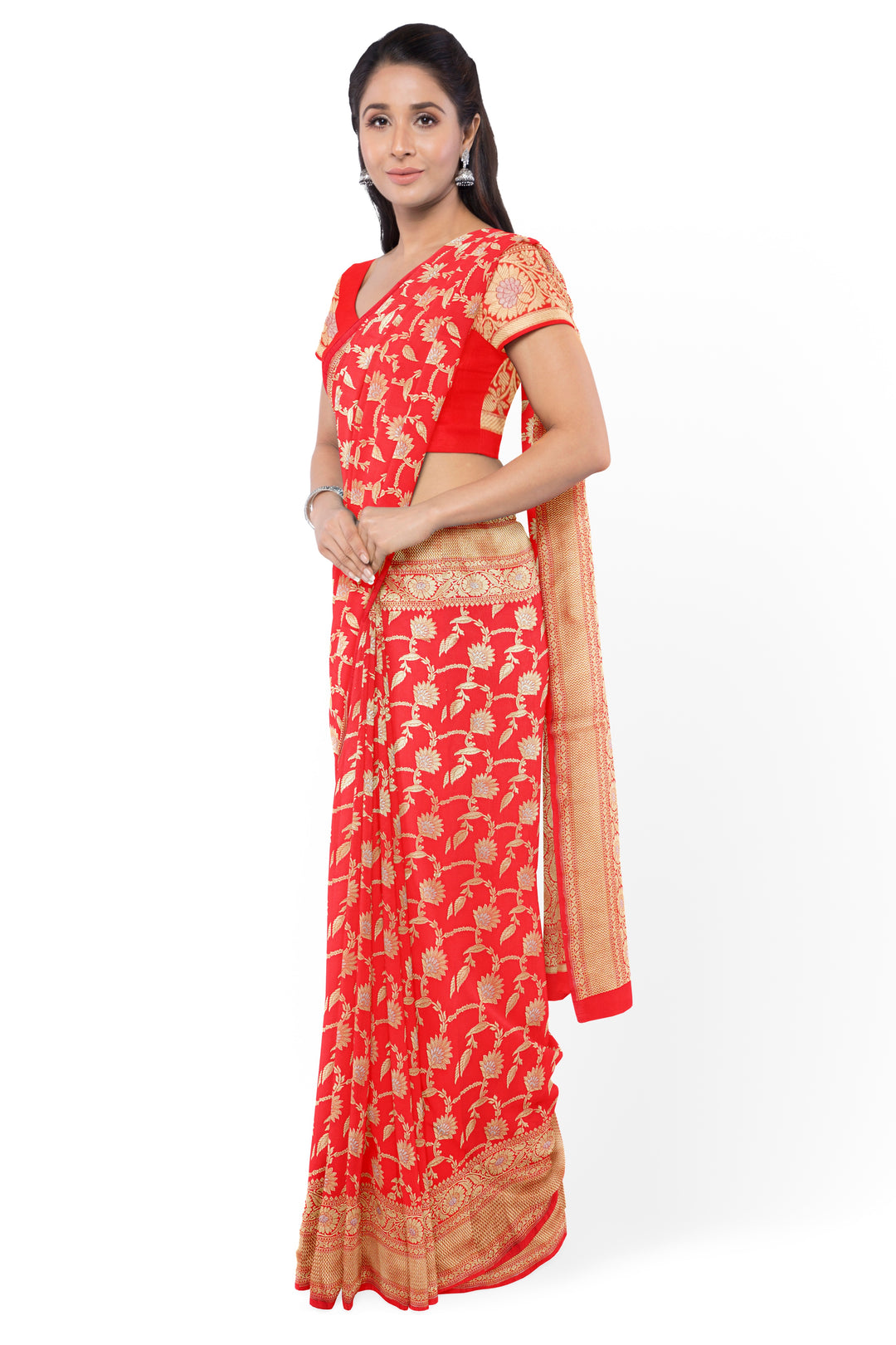 RED BANARASI KATAN SILK WITH JAAL WORK HANDLOOM SAREE