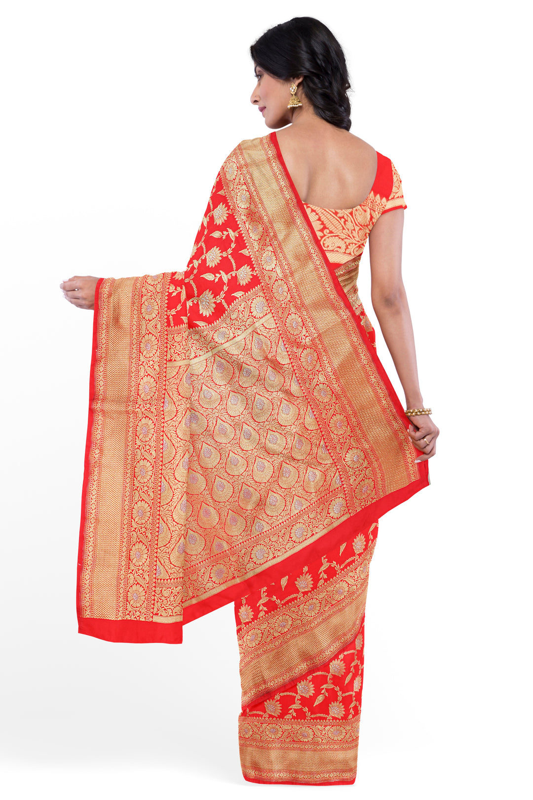 RED BANARASI KATAN SILK WITH JAAL WORK HANDLOOM SAREE