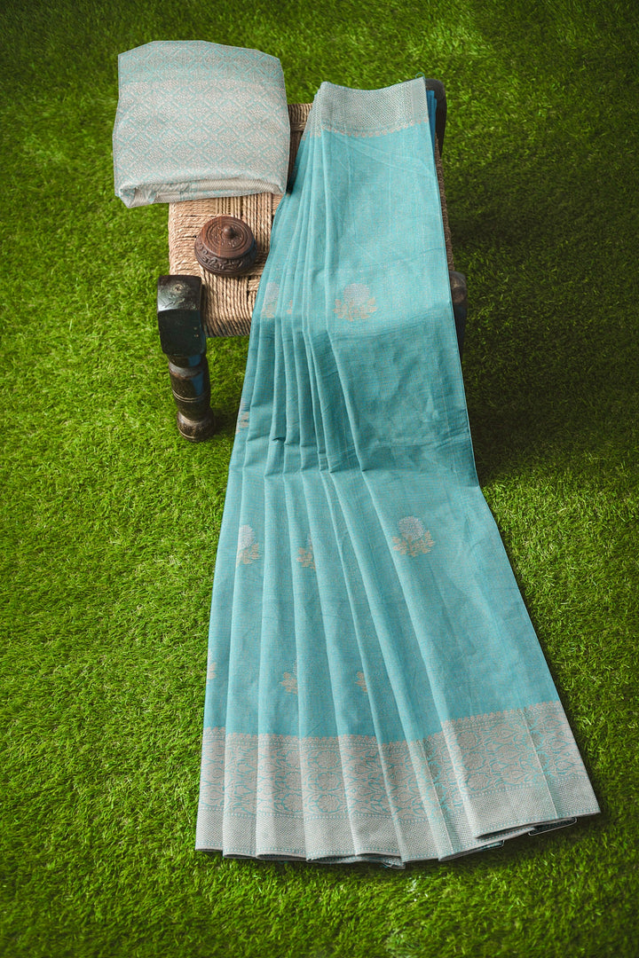 BLUE COLOUR GEORGETTE BANARASI HANDLOOM SAREE