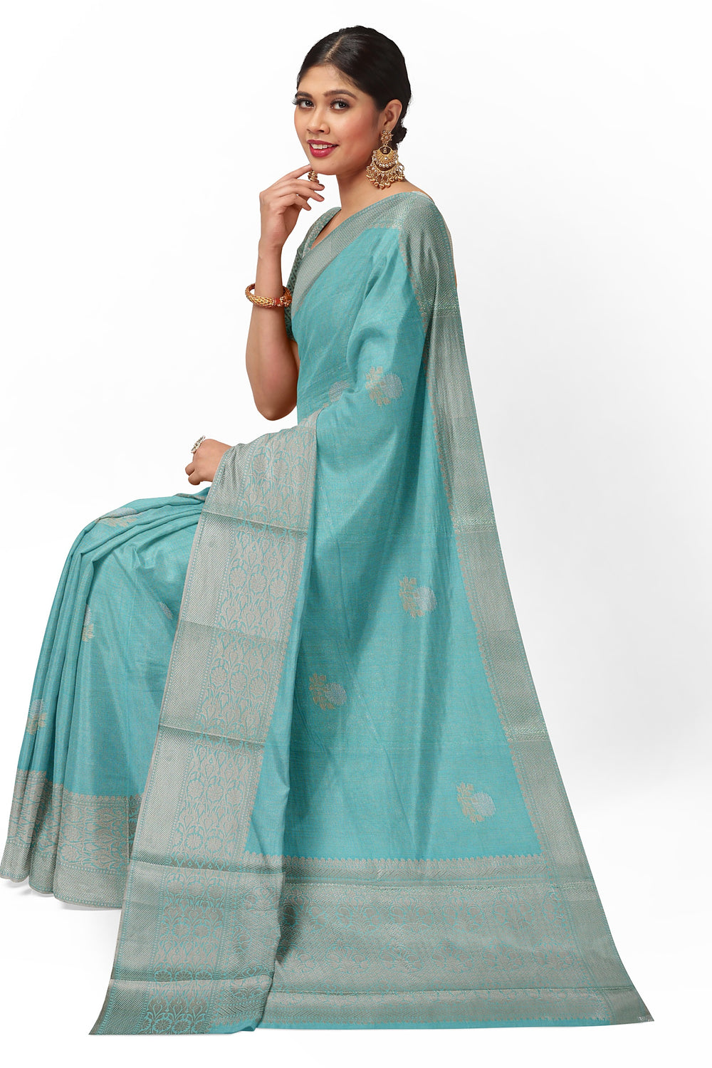 BLUE COLOUR GEORGETTE BANARASI HANDLOOM SAREE