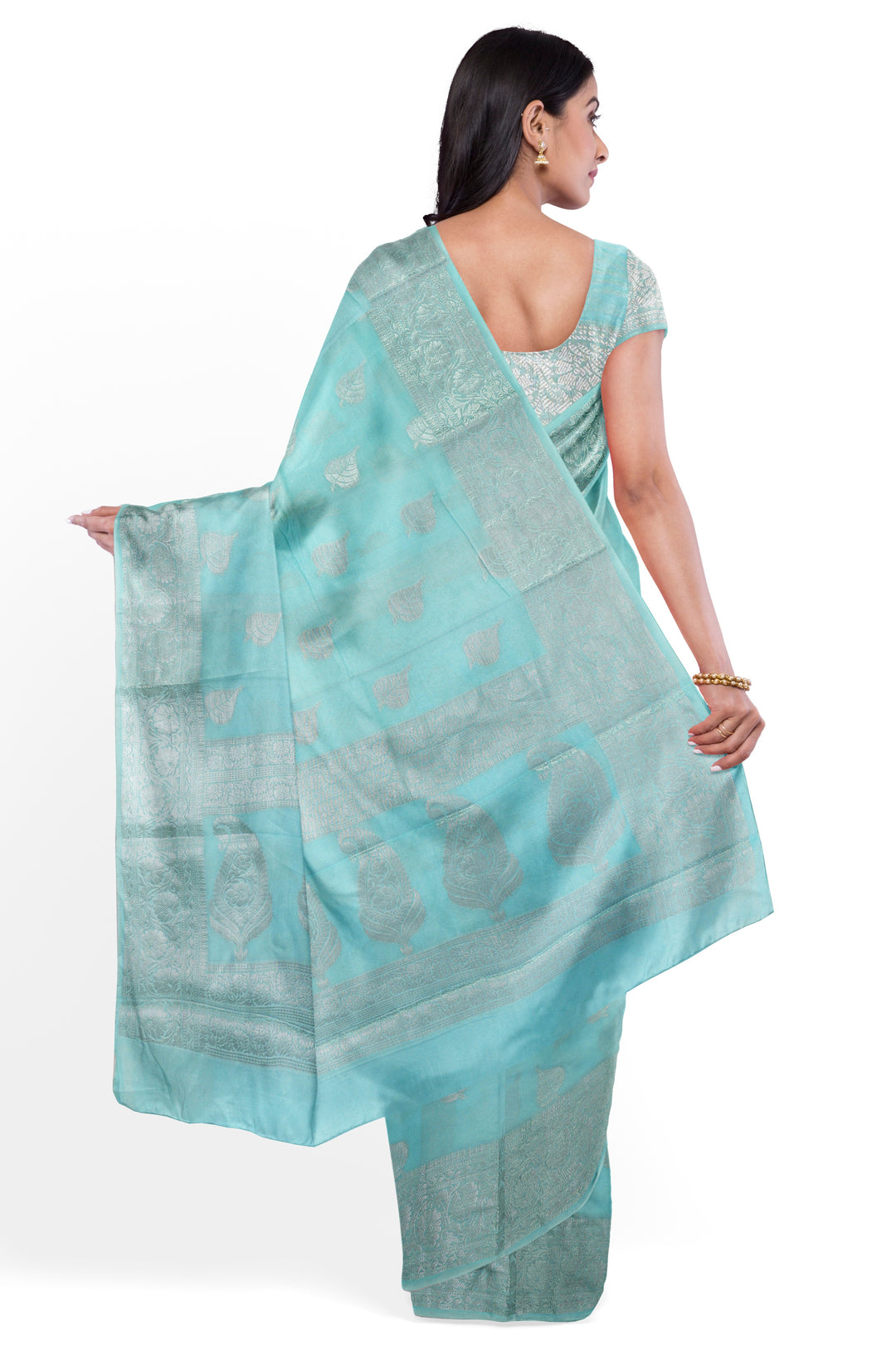 LIGHT BLUE COLOUR BLENDED BANARASI HANDLOOM SAREE