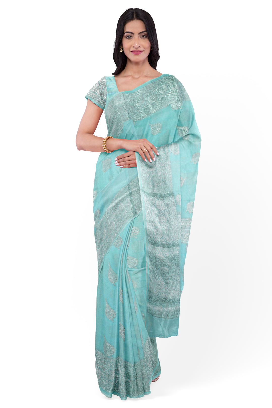 LIGHT BLUE COLOUR BLENDED BANARASI HANDLOOM SAREE