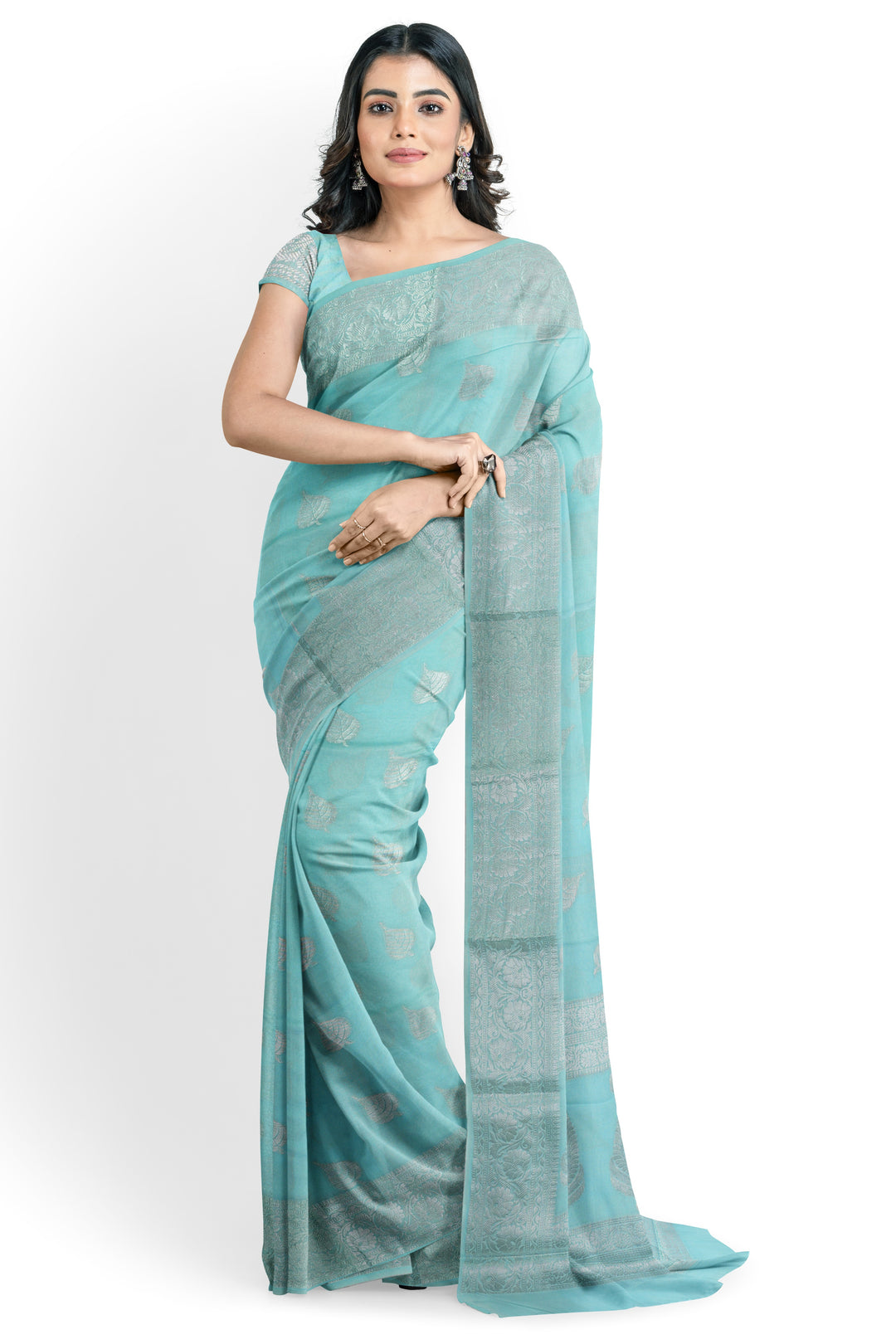 LIGHT BLUE COLOUR BLENDED BANARASI HANDLOOM SAREE