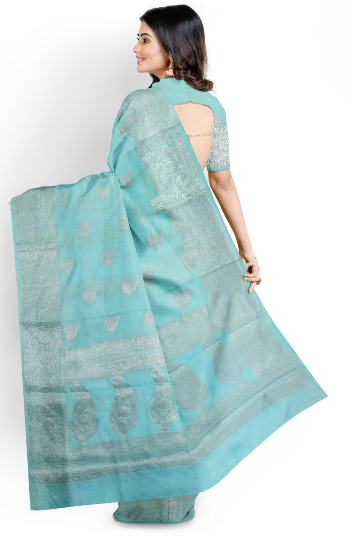 LIGHT BLUE COLOUR BLENDED BANARASI HANDLOOM SAREE