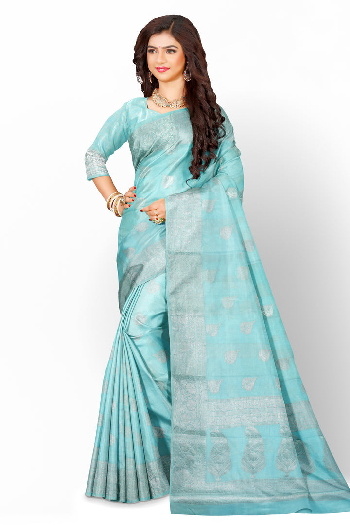 LIGHT BLUE COLOUR BLENDED BANARASI HANDLOOM SAREE