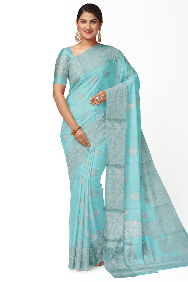 LIGHT BLUE COLOUR BLENDED BANARASI HANDLOOM SAREE