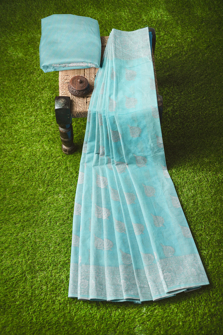 LIGHT BLUE COLOUR BLENDED BANARASI HANDLOOM SAREE