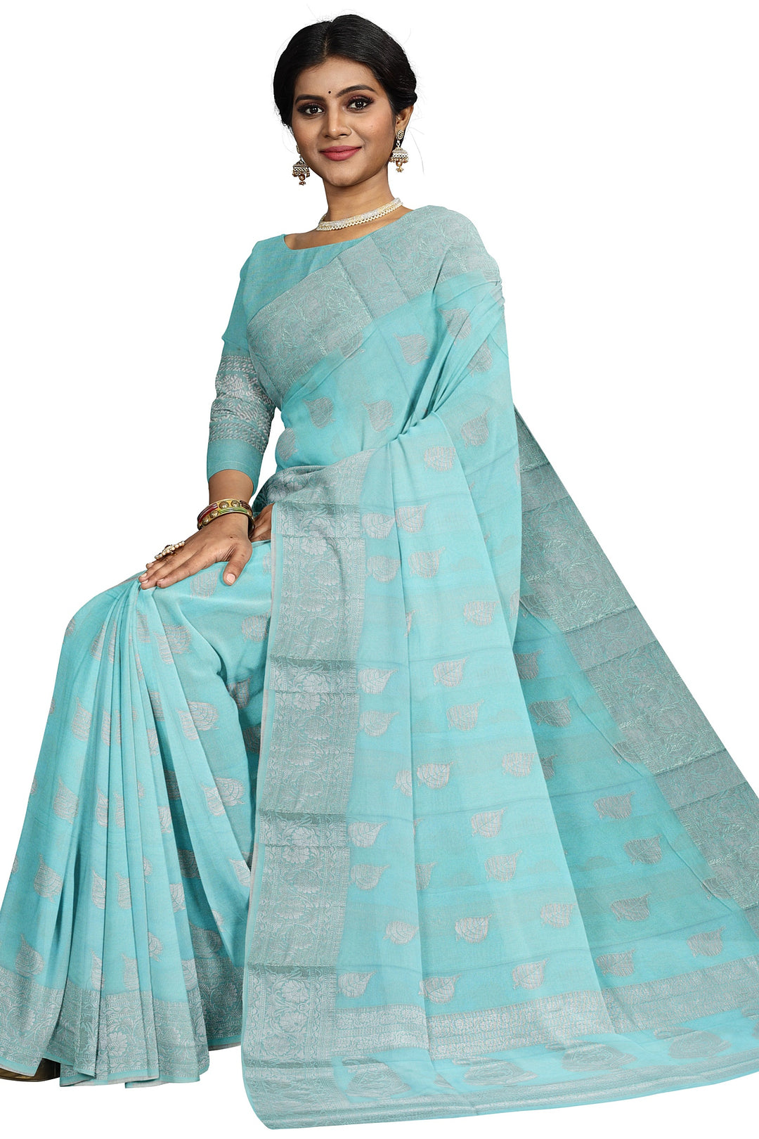 LIGHT BLUE COLOUR BLENDED BANARASI HANDLOOM SAREE