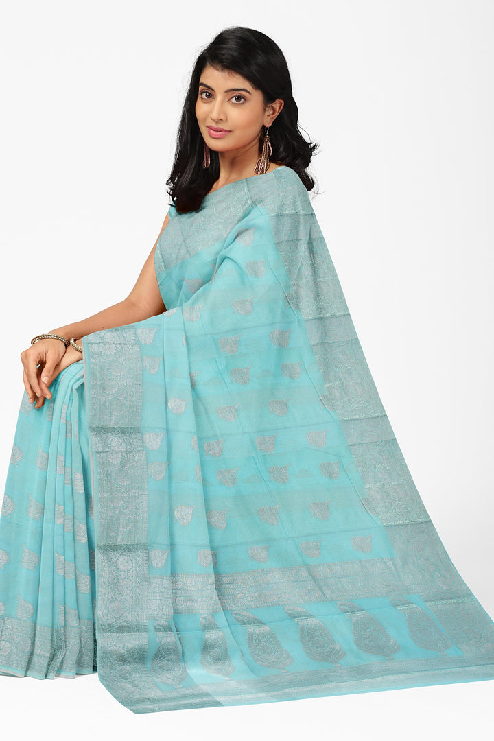 LIGHT BLUE COLOUR BLENDED BANARASI HANDLOOM SAREE