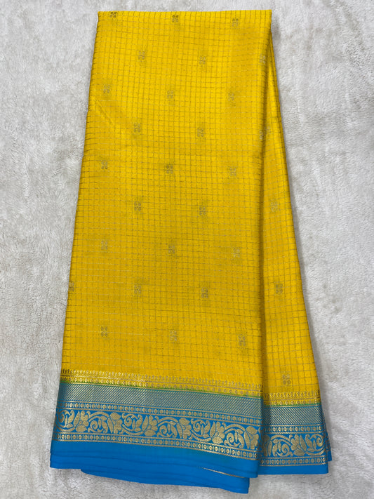 Pure Crepe Mysore Silk checks butta - 2637798