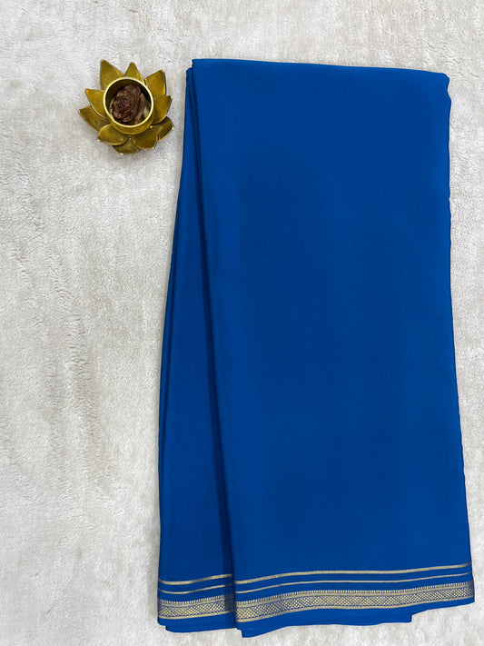 Two Line One Inch Border in Gold Lace Mysore silk saree In Self Teal Color