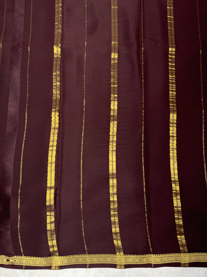 Pure Zari Mysore Silk Saree One Inch Dimond Border In Orange With Brown Contrast Color Blouse