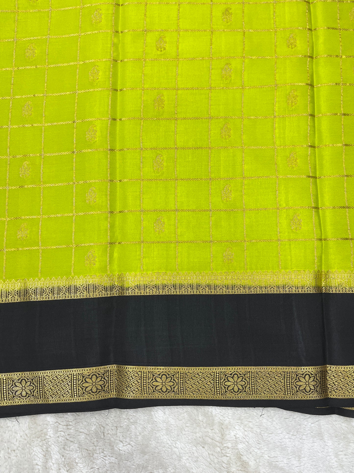 Pure Crepe Mysore Silk Bentex checks butta - 2637796