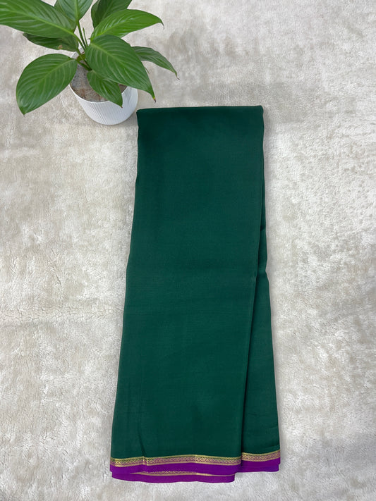 Pure Zari Mysore Silk Saree Half Inch Border In Green With Pink Contrast Color Blouse
