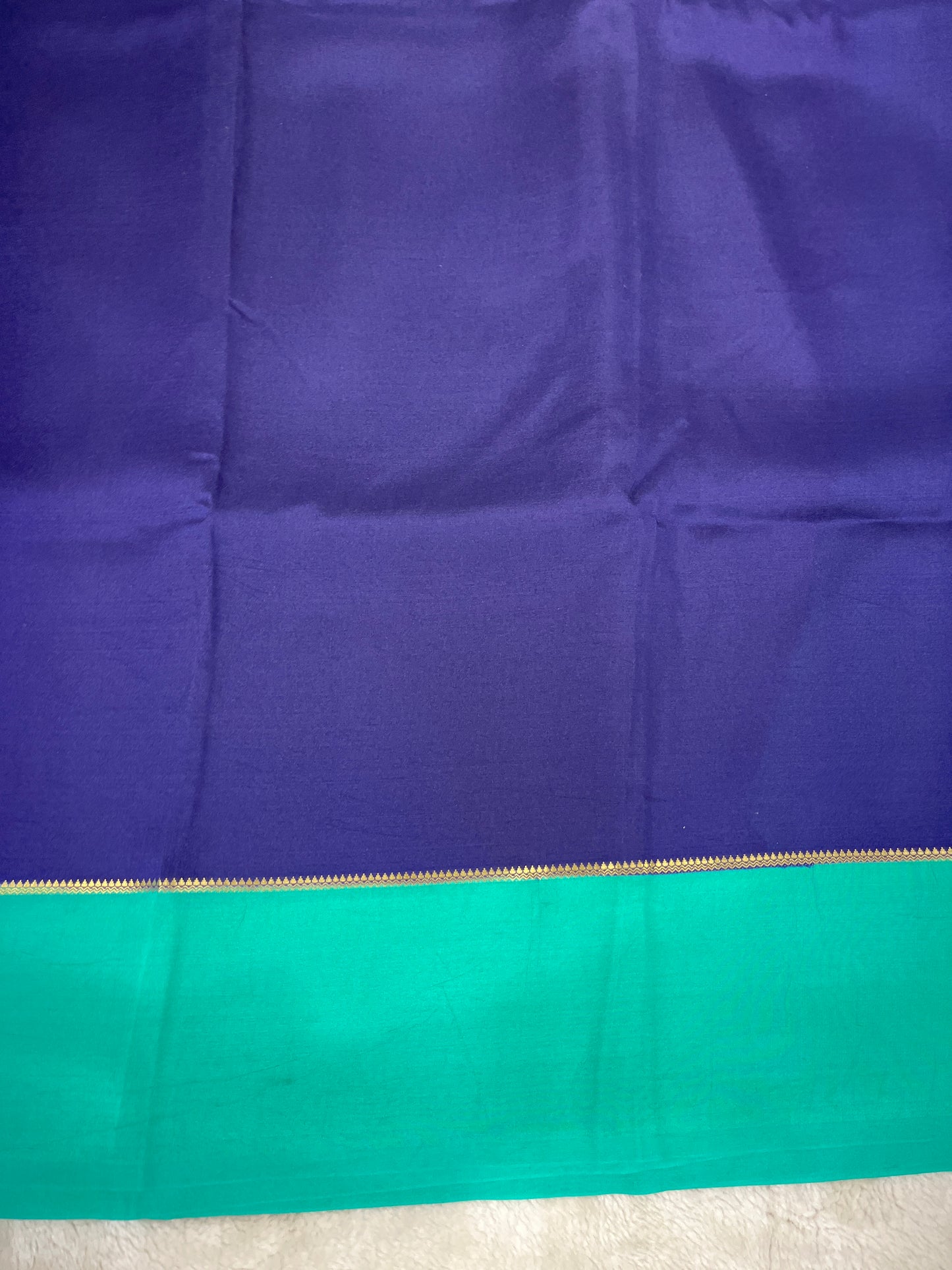 Pure Zari Mysore Silk Saree Bentex Border In Navy blue With Teal Blue Contrast Color