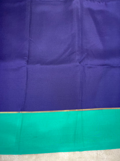 Pure Zari Mysore Silk Saree Bentex Border In Navy blue With Teal Blue Contrast Color