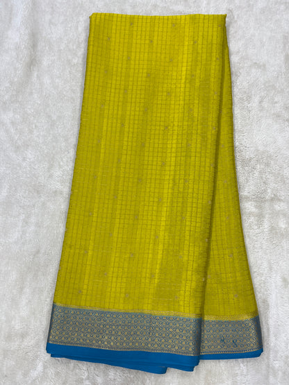 Pure Crepe Mysore Silk mungi checks butta  - 1145303