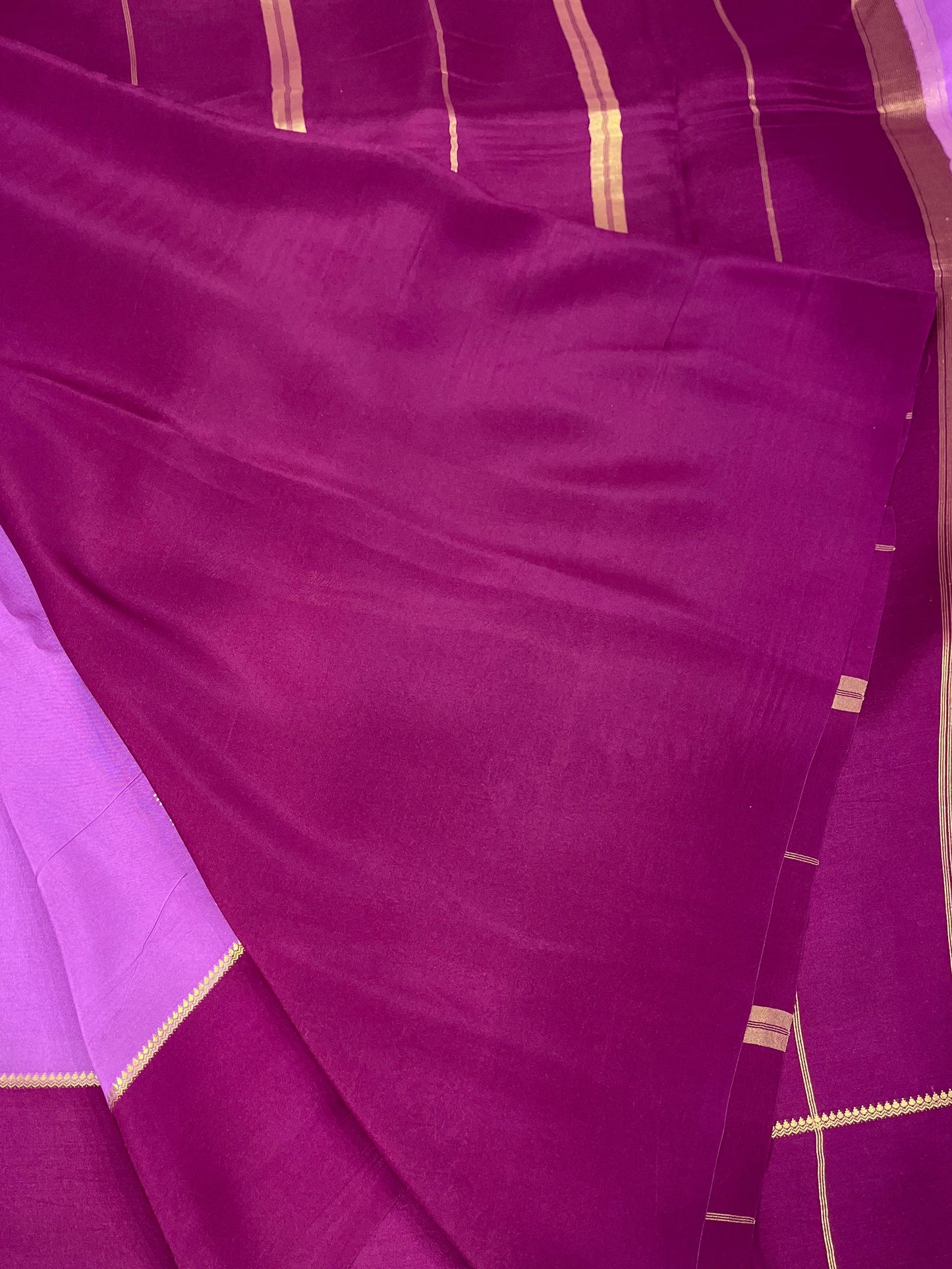 Pure Zari Mysore Silk Saree Bentex Border In Lavender With Dark Pink Contrast Color