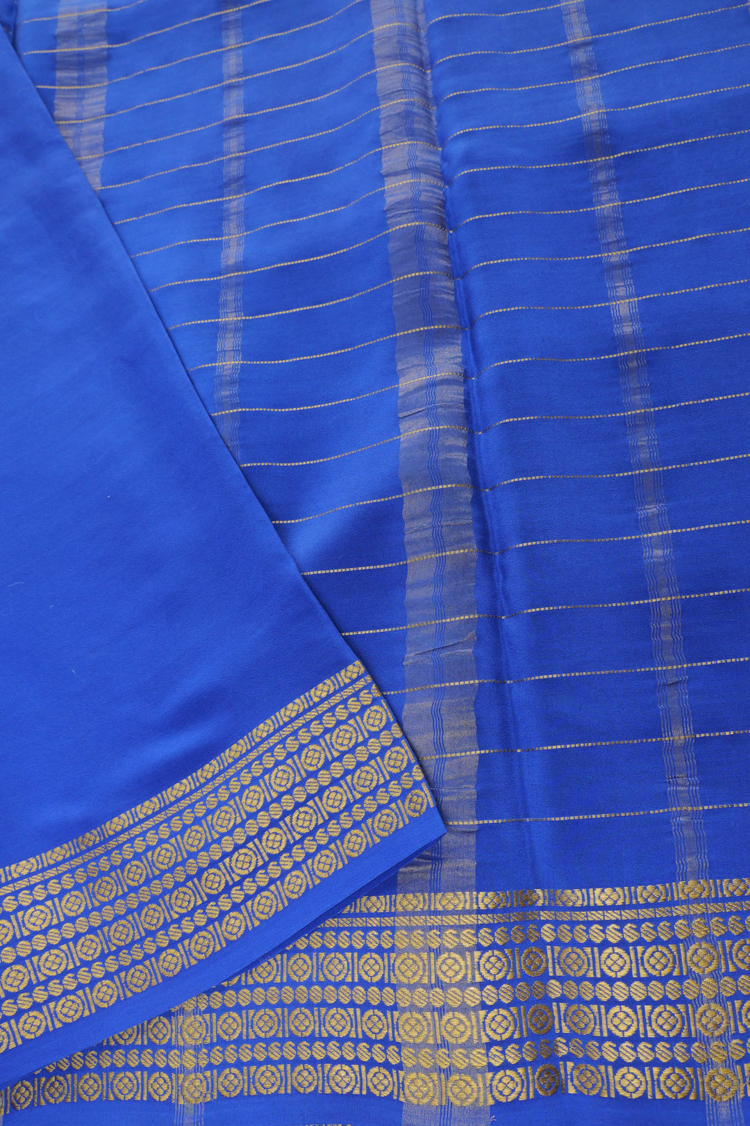 BLUE PALLU WITH GOLD BORDER IN PURE MYSORE SILK SAREES