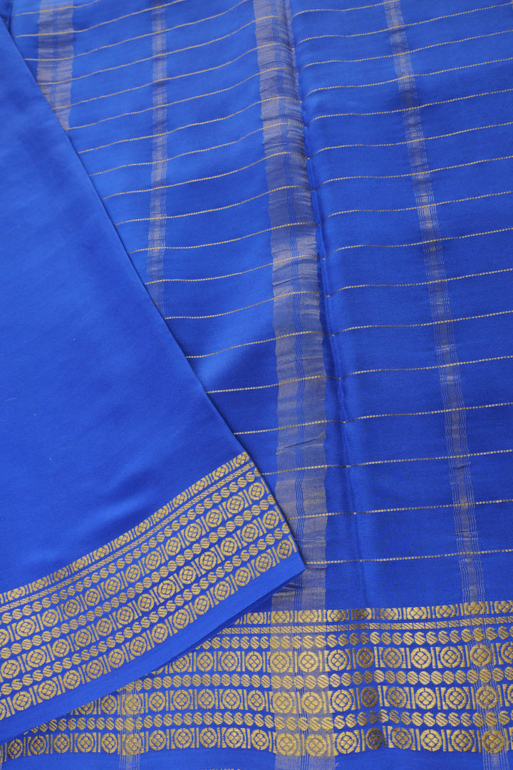 BLUE PALLU WITH GOLD BORDER IN PURE MYSORE SILK SAREES
