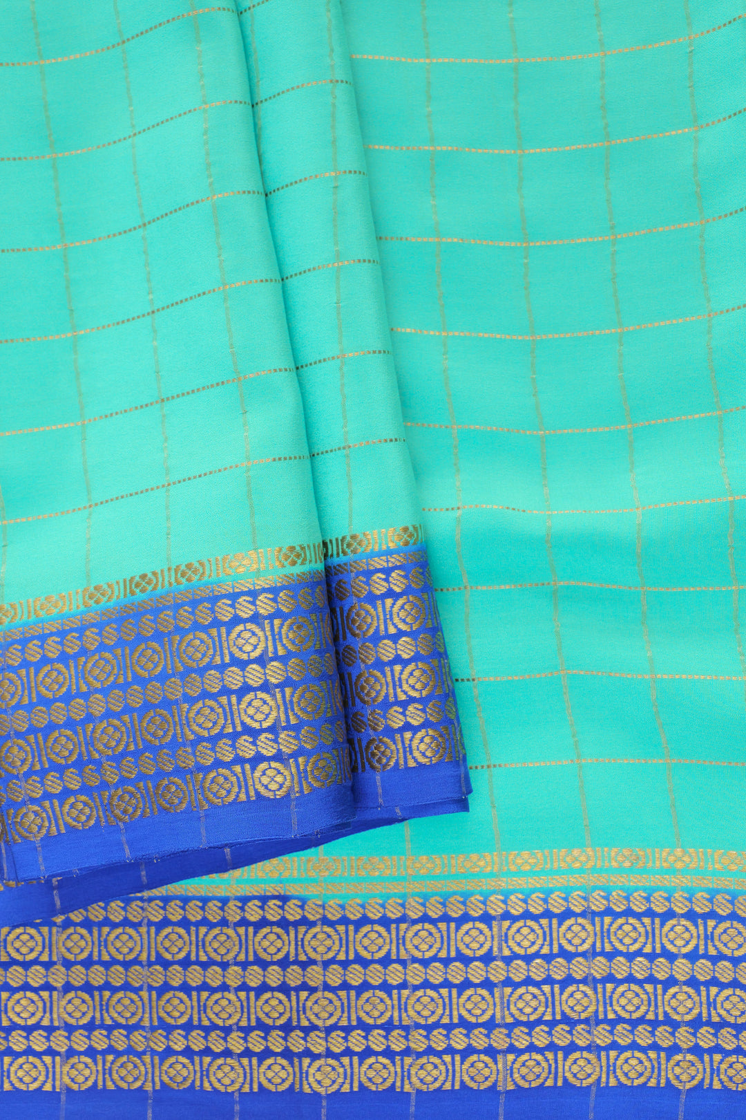 BLUE WITH GOLD BORDER IN MYSORE SILK SAREES
